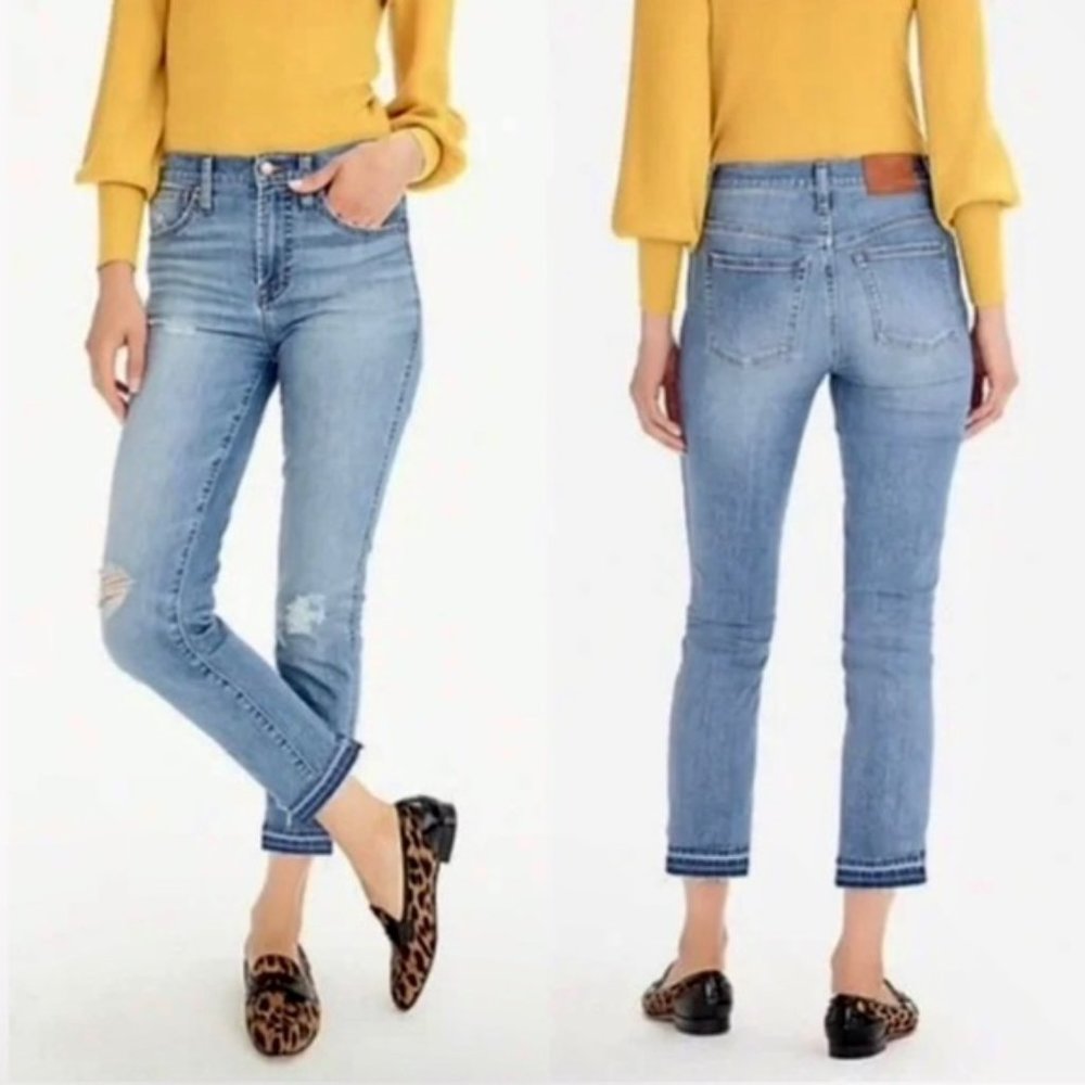 J. Crew Vintage Straight Light Wash Distressed Raw Released Hem Jeans 28
